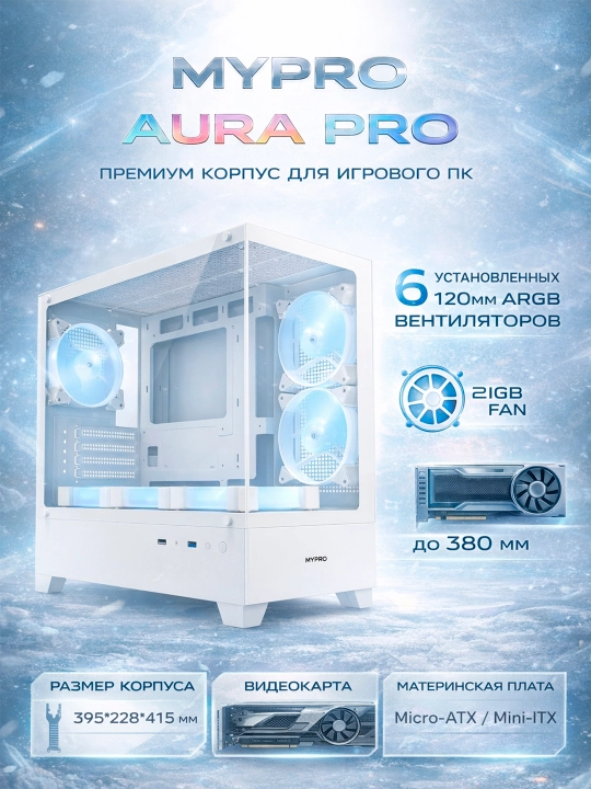 Пустой корпус, аквариум кейс для ПК MYPRO AURA PRO, 6 ARGB  кулера, игравой кейс аквариум - 