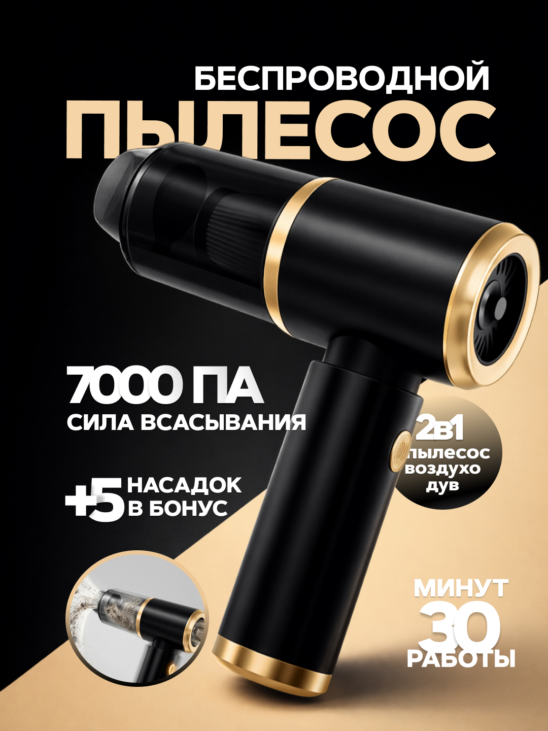 Avtomobil uy uchun mini changyutgich, pilesos, havo puflagich,simsiz changyutgich - 