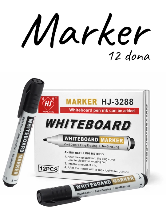Marker, qora marker, 12 dona, doska uchun marker, permanent, CD/DVD uchun, ikki tomonlik - 