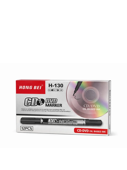 Marker, qora marker, 12 dona, doska uchun marker, permanent, CD/DVD uchun, ikki tomonlik