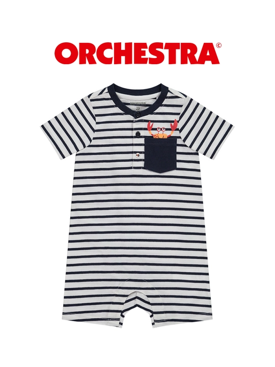 Orchestra bolalar kombinezoni (pesochik), paxta, chiziqli printli, oq-ko‘k - 