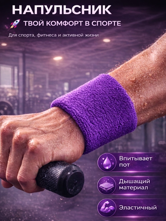 Напульсник спортивный для фитнеса и тренировок, впитывающий пот, эластичный - 