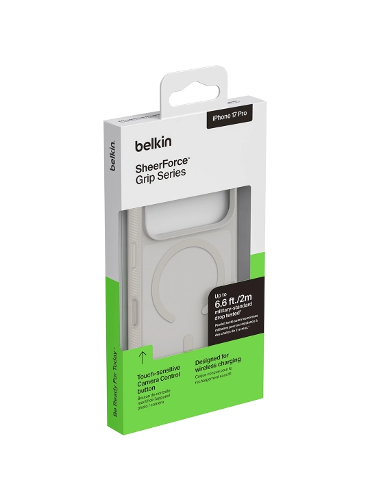 Chexol IPhone 17 Pro va 17 Pro Max uchun sirpanmaydigan Belkin SheerForce Grip