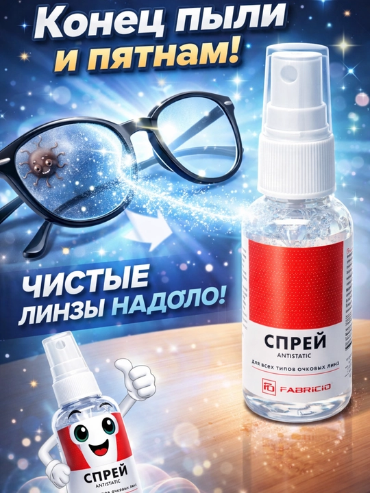 Антистатический спрей для очков, для всех типов линз, средство для очистки очковых линз - 