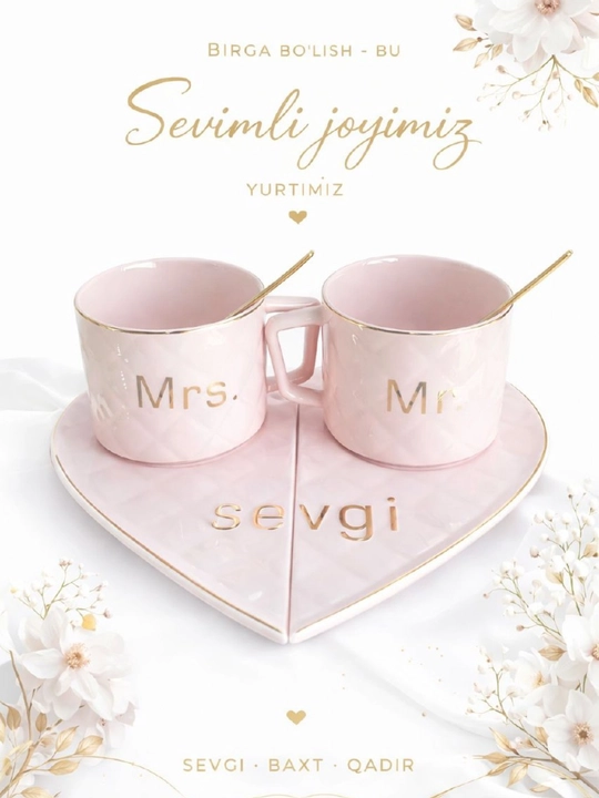 Sovg'a uchun chashkalar to'plami,''Mr va Mrs'',yurak dizayn,tasodifiy tanlash