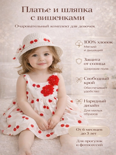 Одежда для новорожденных, летние платье со шляпой