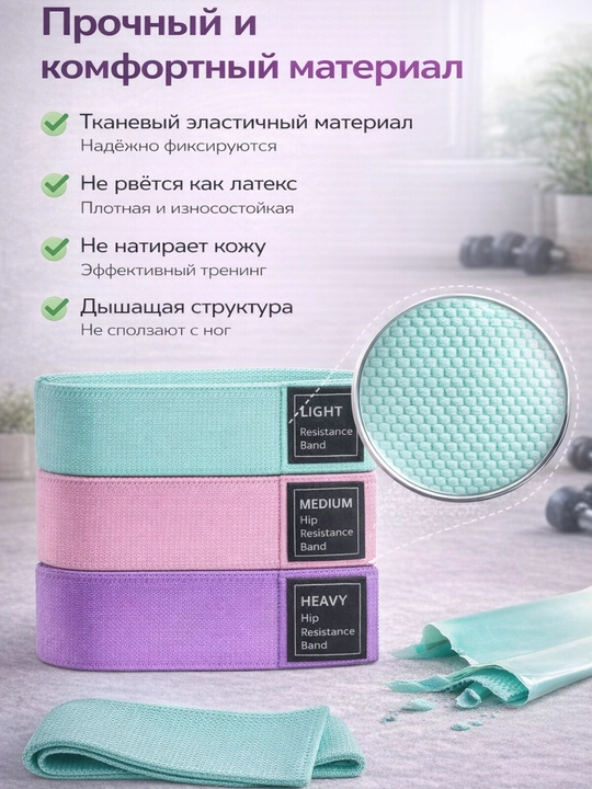 Резинки, фитнес резинки для ног и ягодиц набор 3 уровня сопротивления тканевые