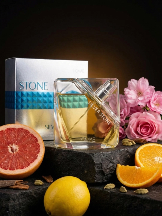 Erkaklar atiri Omaf Stone Silver/Blue, sovuq metallik va yog'ochsimon ohanglar