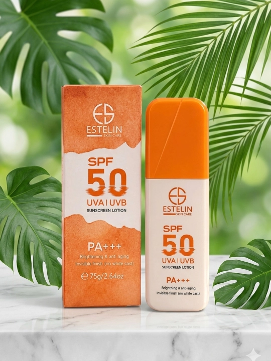 Солнцезащитный лосьон Estelin SPF 50, 90 PA+++, увлажняющий, лицо, тело, ниацинамид, 75 г