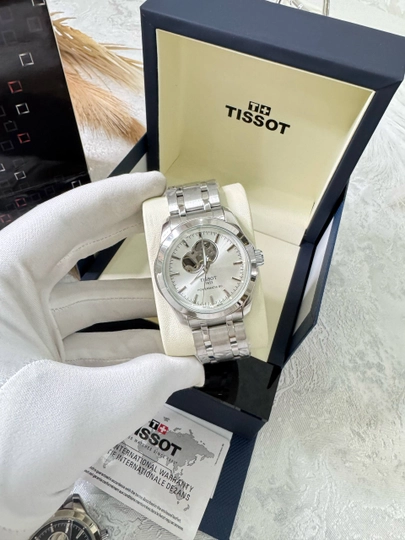 Мужские наручные часы Tissot, классический дизайн, механический механизм — BRANDLU-TISSOTMEXANIK001-БЕЛЫЙ