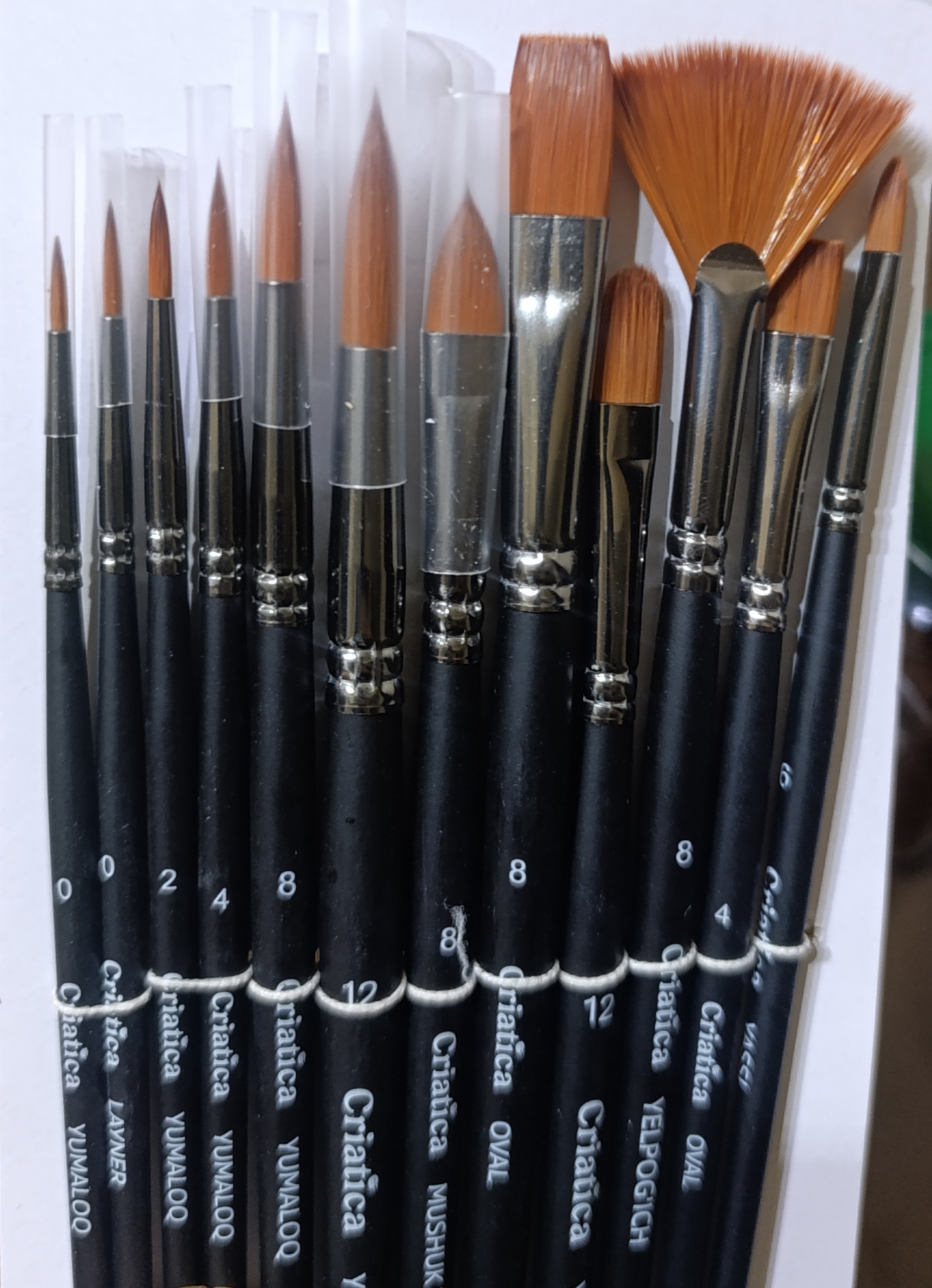 Кисти для рисования CRIATICA®, кисточки, 12 шт, PBT синтетика, акрил, гуашь, акварель