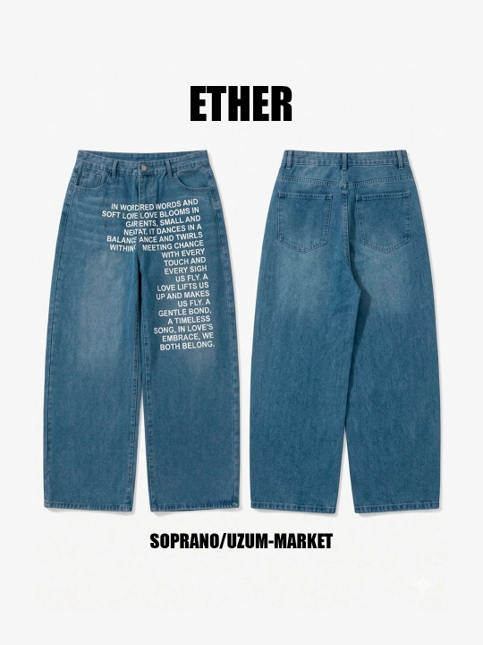 ETHER keng baggy jinsilar, erkaklar, ayollar va o‘smirlar uchun, o‘lchamlar S–XXXL - 