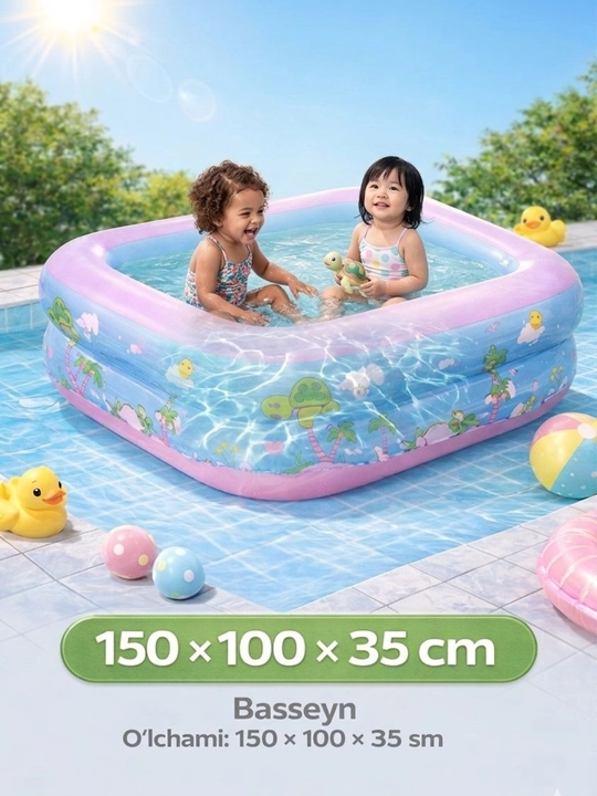 Bolalar uchun puflanadigan basseyn, 150×100×35 sm - 