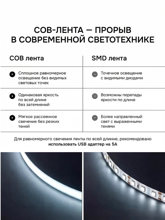COB LED lenta 5V USB o‘chirgichli— egiluvchan yoritish