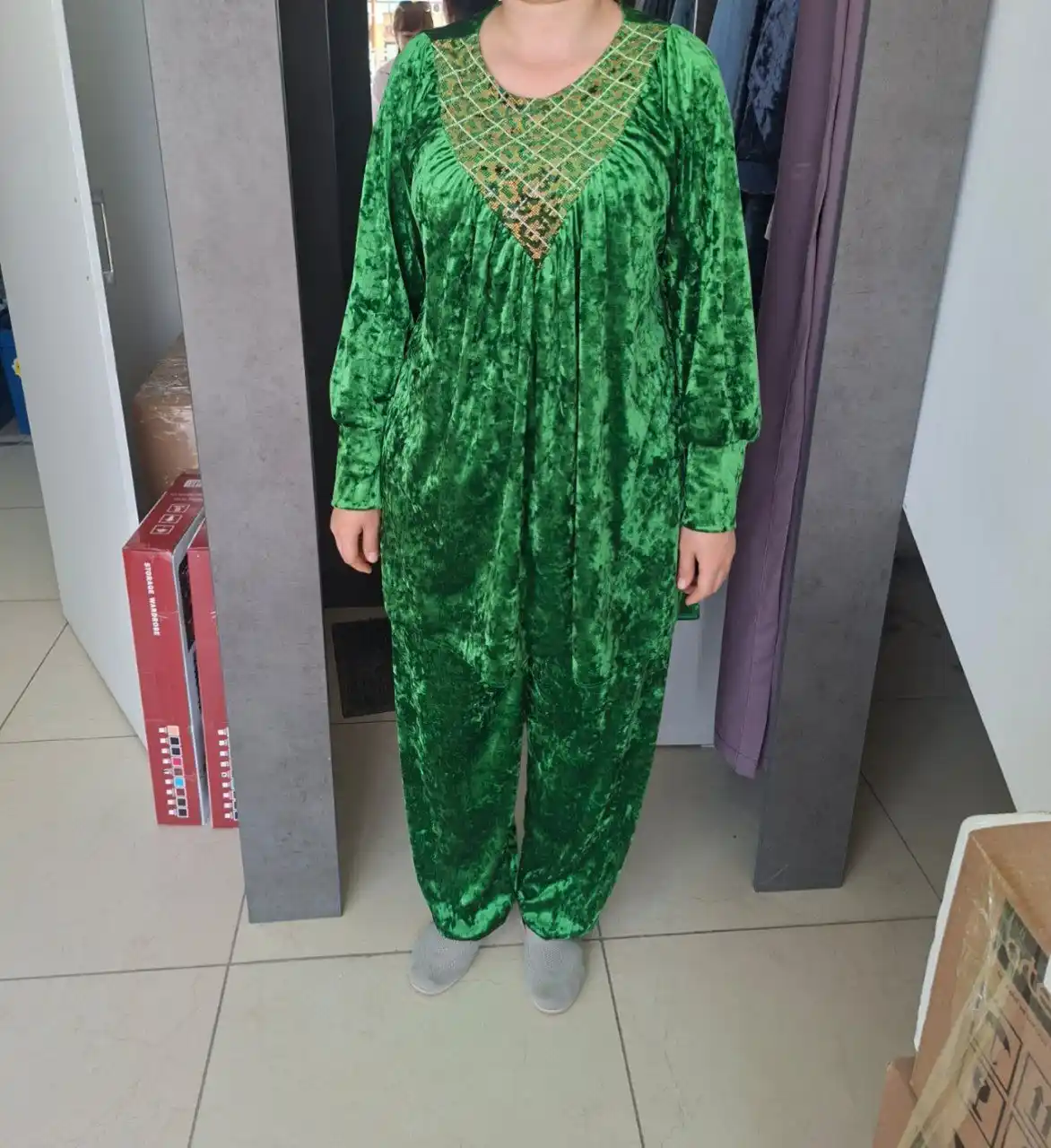 Ayollar uy kiyimi, BAMBUK matosidan tikilgan ko‘ylak va ko‘ylak to‘plami, standart o‘lcham