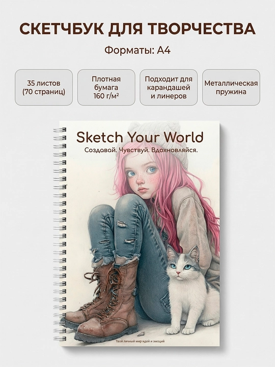 Rasm chizish uchun sketchbuk, A4 va A5 rasm daftarchasi, 160 g/m2, 35 varaq, prujinali - 