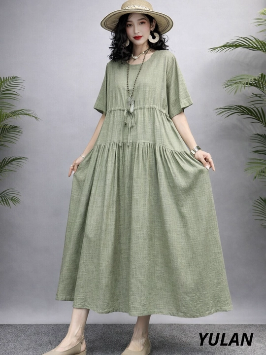Женское платье, хлопок + лен, летнее, oversize, 48–54, французская длина, свободное, повседневное
