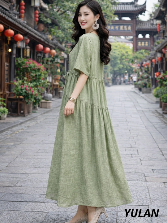 Женское платье, хлопок + лен, летнее, oversize, 48–54, французская длина, свободное, повседневное