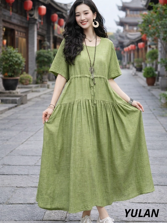 Женское платье, хлопок + лен, летнее, oversize, 48–54, французская длина, свободное, повседневное - 
