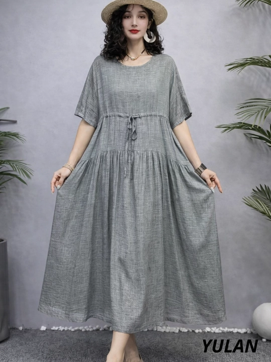 Женское платье, хлопок + лен, летнее, oversize, 48–54, французская длина, свободное, повседневное - 