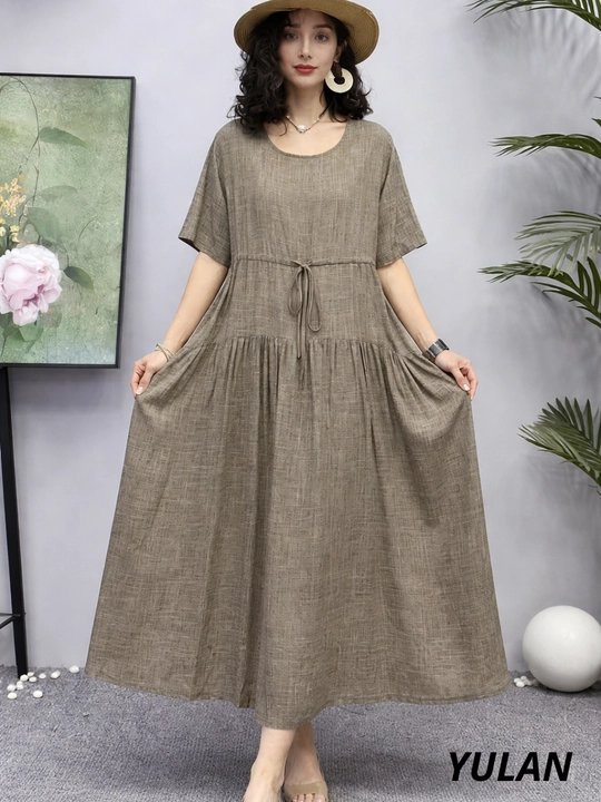 Женское платье, хлопок + лен, летнее, oversize, 48–54, французская длина, свободное, повседневное
