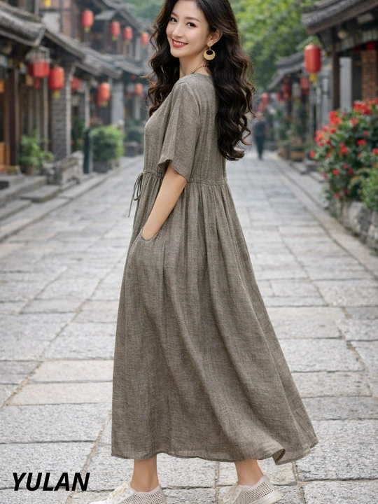 Женское платье, хлопок + лен, летнее, oversize, 48–54, французская длина, свободное, повседневное