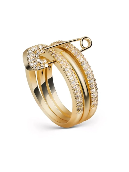 Кольцо булавка Safety Pin 3 слоя, женское кольцо, кольца для девушек - 