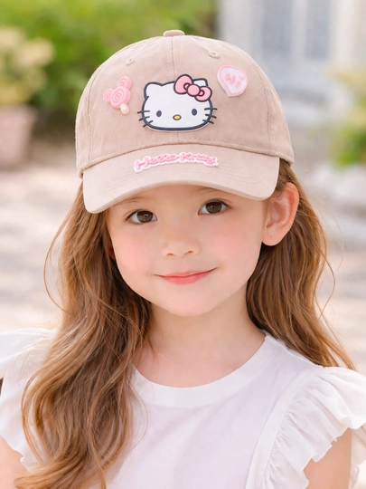 Hello kitty, детская кепка, кепка для девочки, розовый дизайн, головной убор для детей — OLAMII-KEPKAQAYMOQRANGHELLOKITTY-КРЕМОВ-52