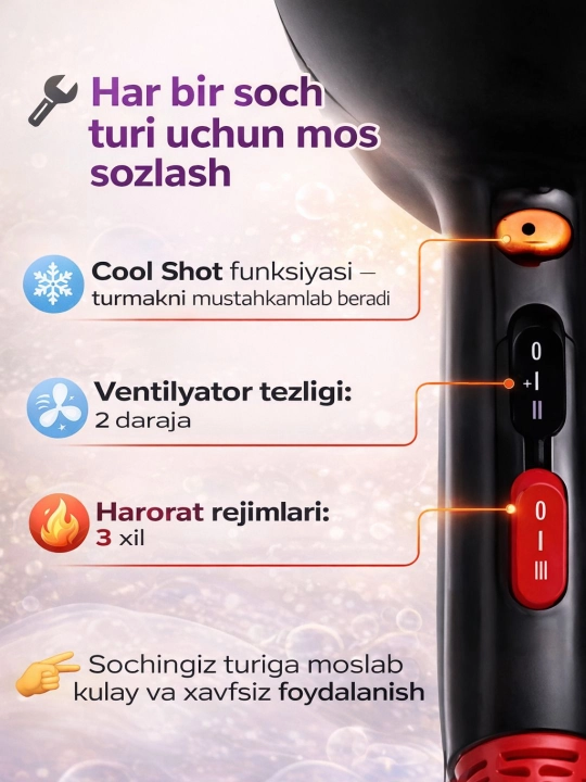 Soch quritish va parvarishlash uchun FaKang ION FK-9900 fen