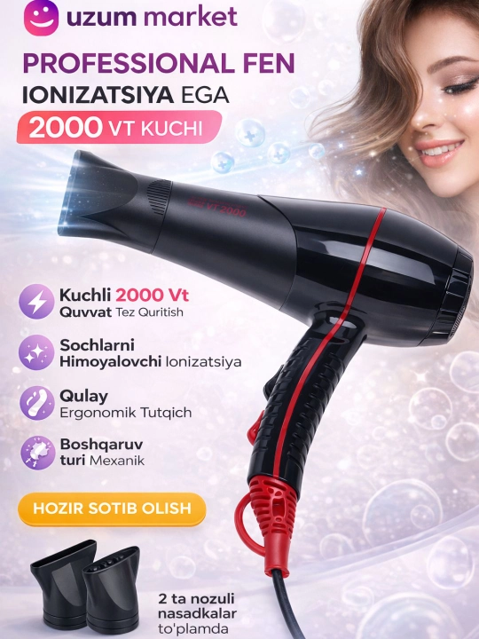 Soch quritish va parvarishlash uchun FaKang ION FK-9900 fen