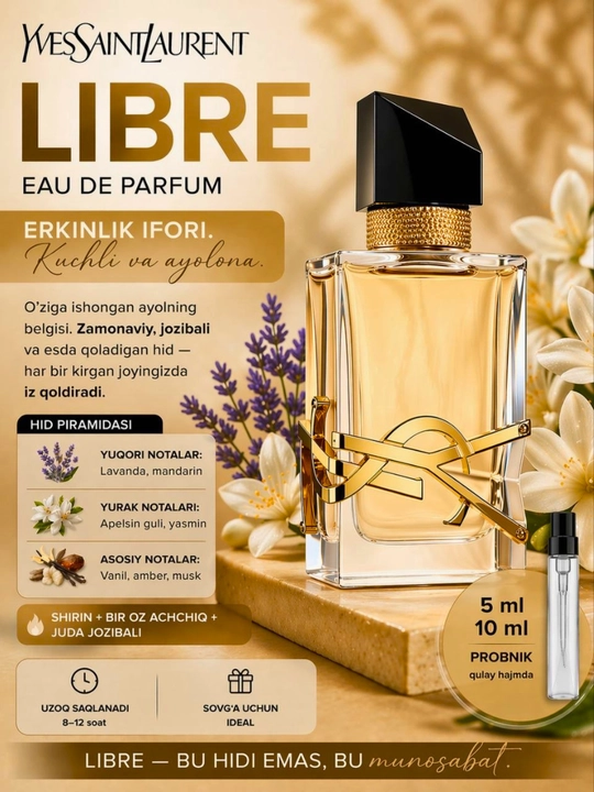 Atirlar ayollar uchun Libre, parfyumlanga suv qizlar uchun Yves Saint Laurent 5 ml, 10 ml - 
