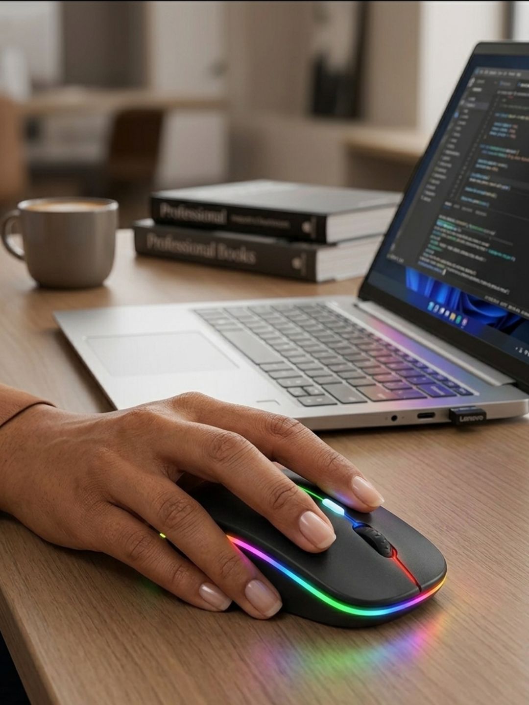 Simsiz sichqoncha Lenovo Wireless Mouse W10, RGB yoritgichli, Bluetooth + 2.4G