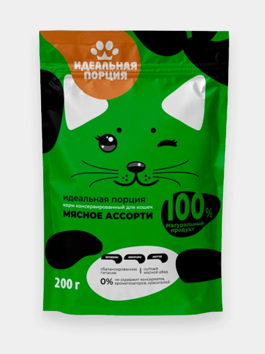 Идеальная порция mushuklar uchun nam yem go‘shtli assorti 200 gr - 