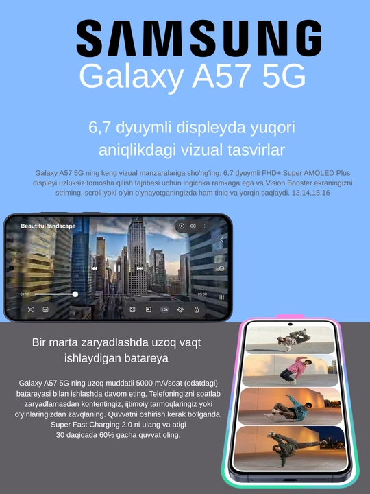 Смартфон Samsung Galaxy A57 5G, три объектива. Одна мощная камера. 6,9 мм