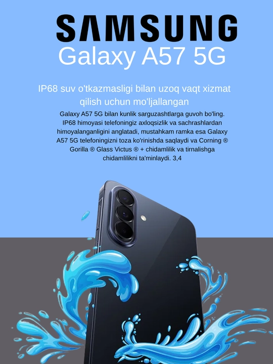 Смартфон Samsung Galaxy A57 5G, три объектива. Одна мощная камера. 6,9 мм