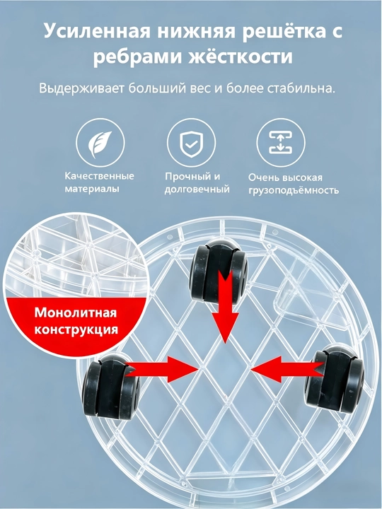 Поддон для горшков цветочных растений на колесиках, прочный полипропилен (ПП), 1 шт