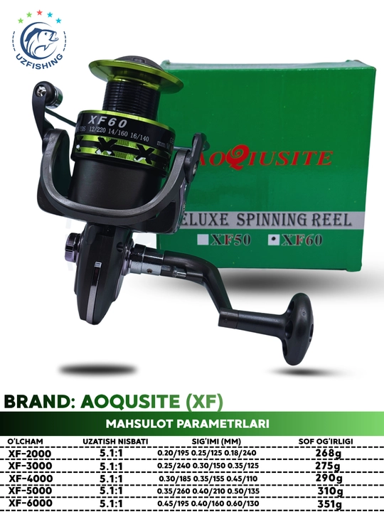 Inersiyasiz baliq ovlash g'altagi AOQUSITE XF seriyasi, metall shpulla, professional