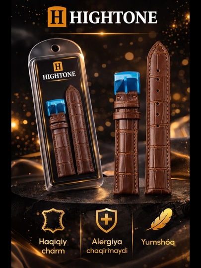 Ремешок для часов HIGHTONE 22/20/18, натуральная кожа, чёрный, коричневый — RASULS-HIGHTONECROCOBLACK-КОРИЧН-20