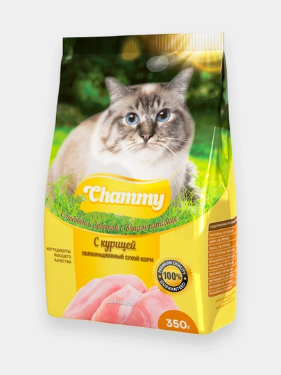 Полнорационный сухой корм Chammy для кошек с курицей, 350 гр