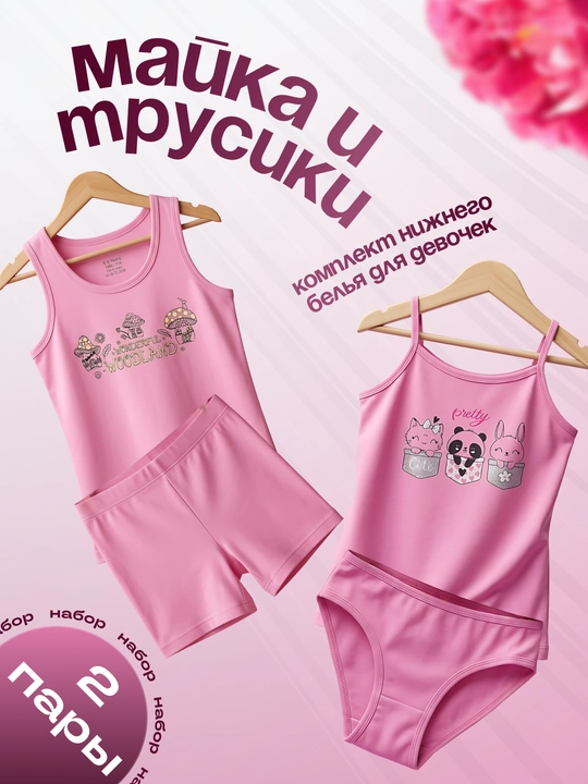 Удобный комплект для девочек: майка и трусики 2 шт - 