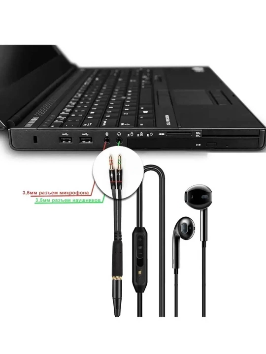 Audio konvertor, aux Splitter 3.5 mm eshitish vositasi kabeli + mikrofon va teskarisi