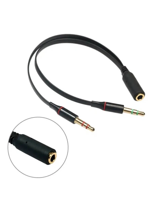 Audio konvertor, aux Splitter 3.5 mm eshitish vositasi kabeli + mikrofon va teskarisi