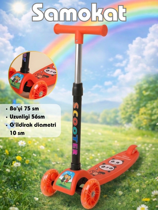 Bolalar uchun 3 g‘ildirakli nurli samokat, 75 sm, 3 yoshdan boshlab