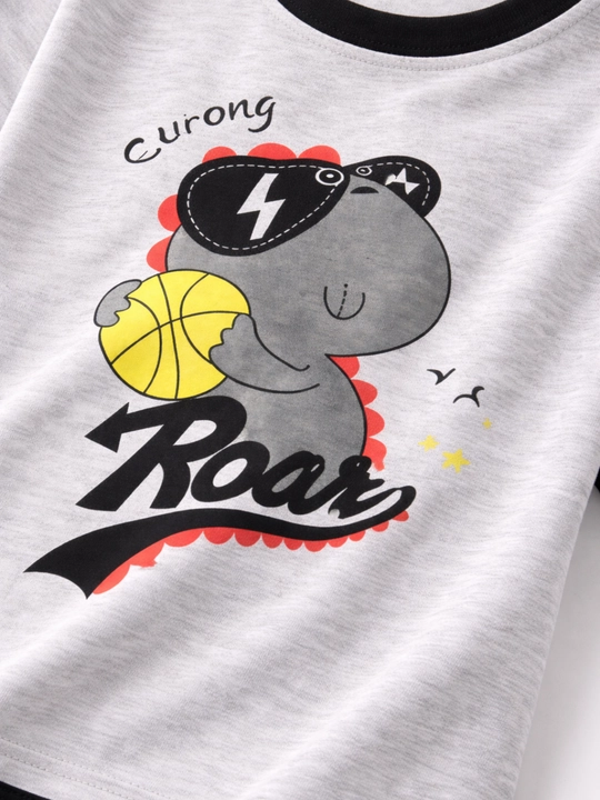 Dinozavr basketbol bosma naqshli bolalar futbolkasi, paxta tolali, yozgi