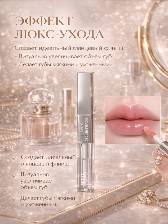 Блеск для губ 2в1 двухсторонняя, глянцевая-матовая-бархатная