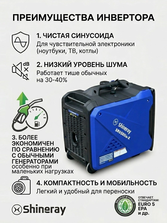 Бесшумный инверторный генератор Shineray SR6500is-X на 5 кВт