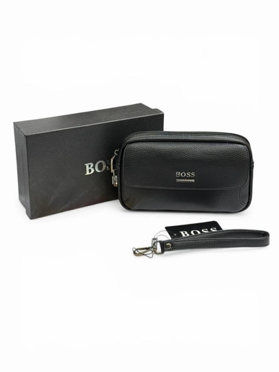 Мужская барсетка-портмоне HUGO BOSS, из эко-кожи — TRENBAG-TB002-ЧЕРН