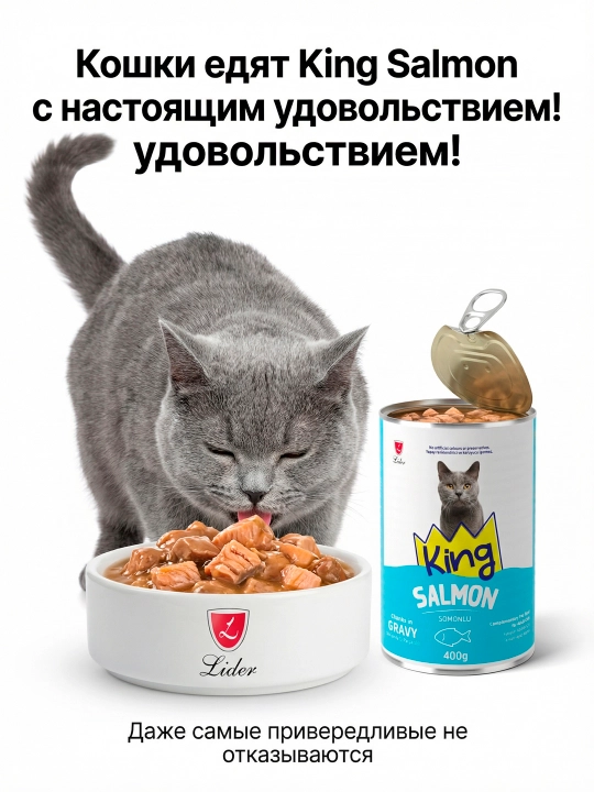 Влажный корм для кошек, 400 гр, аппетитные кусочки в соусе, курица и лосось