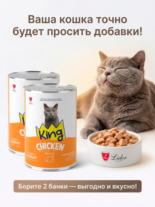 Влажный корм для кошек, 400 гр, аппетитные кусочки в соусе, курица и лосось