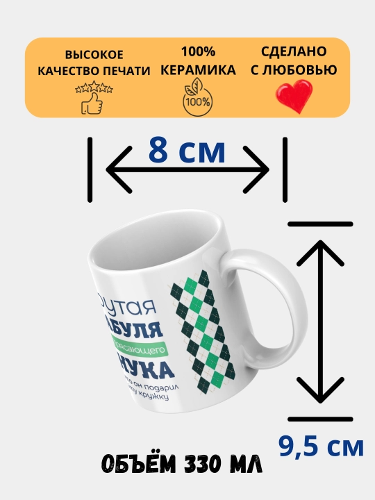 Кружка с принтом, для мамы, бабушки, папы, дедушки, белая, керамическая